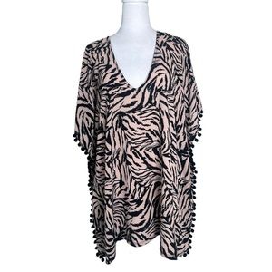 Xhilaration Pom Pom Swim Cover Up Zebra pattern